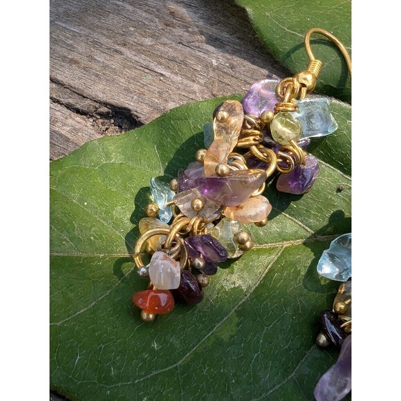 Vintage Gemstone Nugget Earrings - Rose Quartz Stone Earrings - Picture 9 of 10